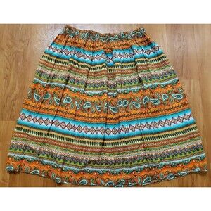 Womens Goa Israeli Orange Colorful Stripe Elastic Waist Light Weight Skirt S/M